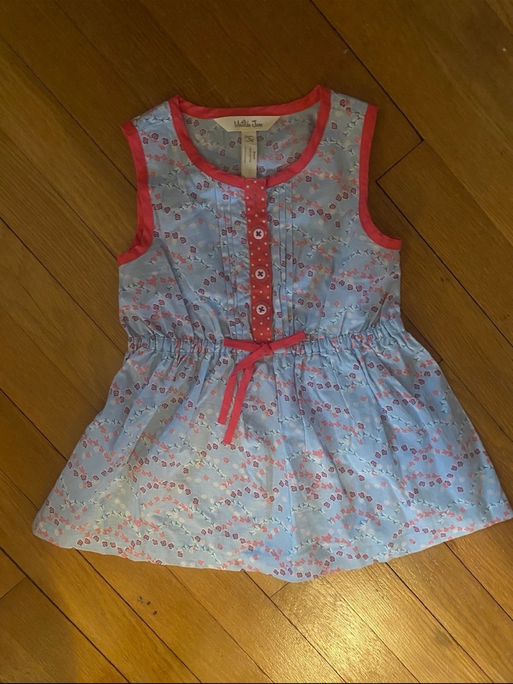 Matilda Jane Light Blue Floral Sleeveless Top with Pink Accents